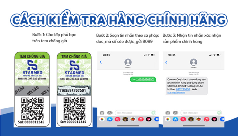 Notice of change of anti-counterfeit stamps on packaging of all STARMED products 2 Thông báo thay đổi mẫu tem chống hàng giả trên bao bì tất cả các sản phẩm của STARMED
